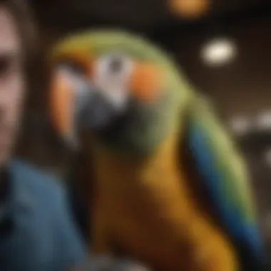 Healthy parrot being examined by a vet