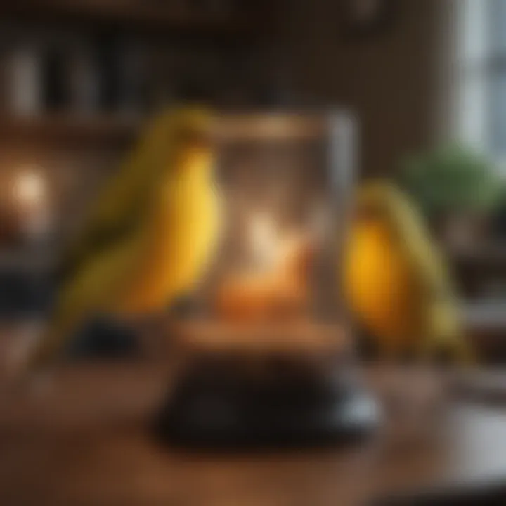 A happy owner interacting with their newly purchased canary in a cozy home setting.