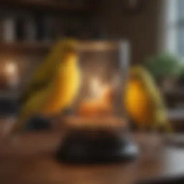 Owner with New Canary in Home Setting A happy owner interacting with their newly purchased canary in a cozy home setting.