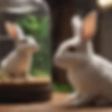 Bunnies engaged with environmental enrichment within their cage